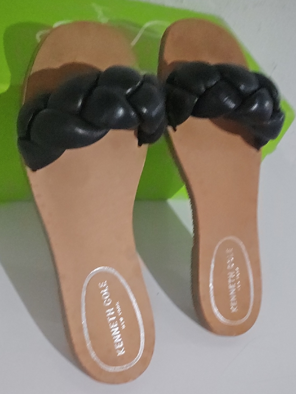 Kenneth Cole Black Braided Leather Slide Sandals